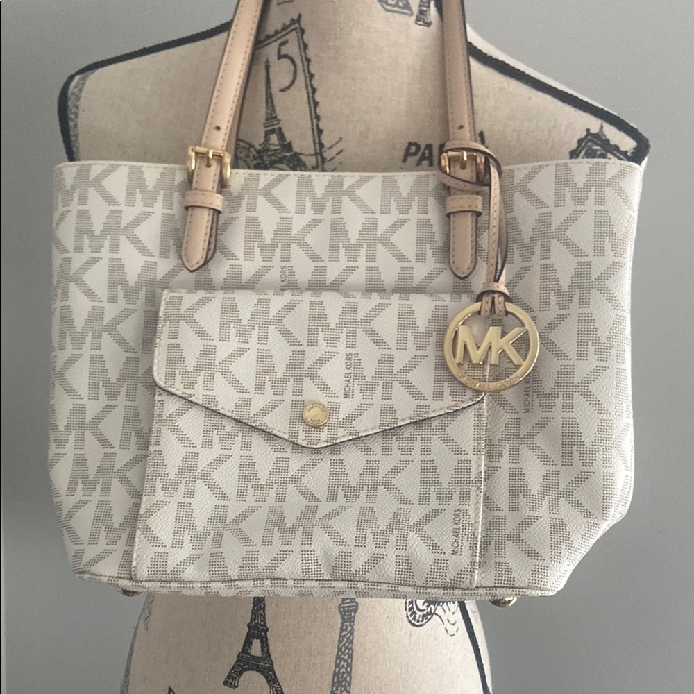 Michael Kors Cream Tote Bag with Signature Monogram